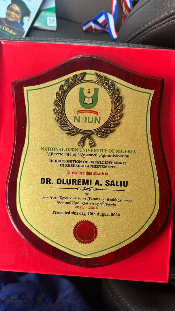 NBND CEO, Dr. Oluremi A. Saliu, Honored as Best Researcher at NOUN